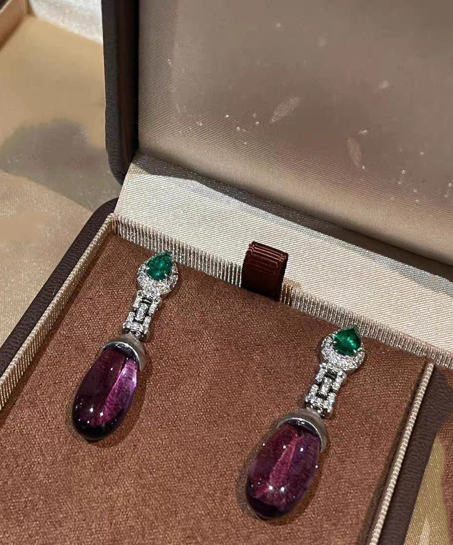 Classy Colorblock Alloy Zircon Crystal Gem Stone Drop Earrings