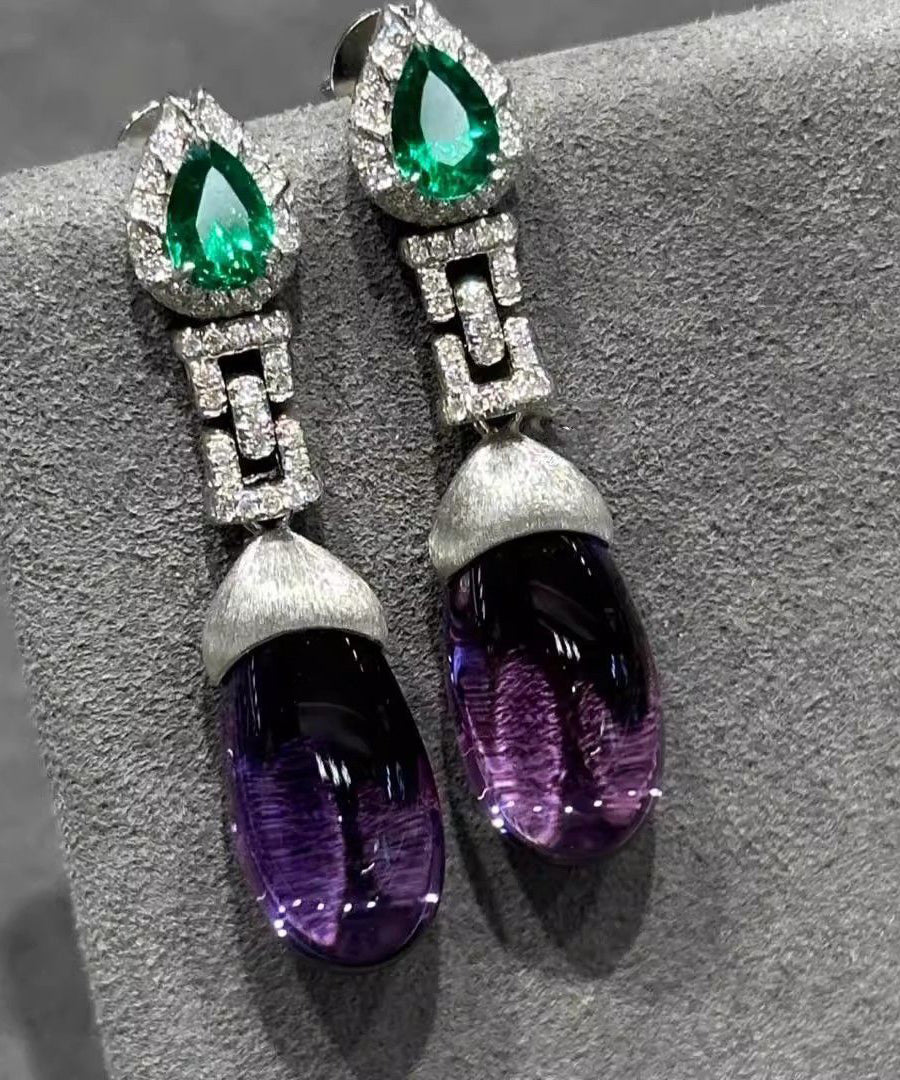 Classy Colorblock Alloy Zircon Crystal Gem Stone Drop Earrings