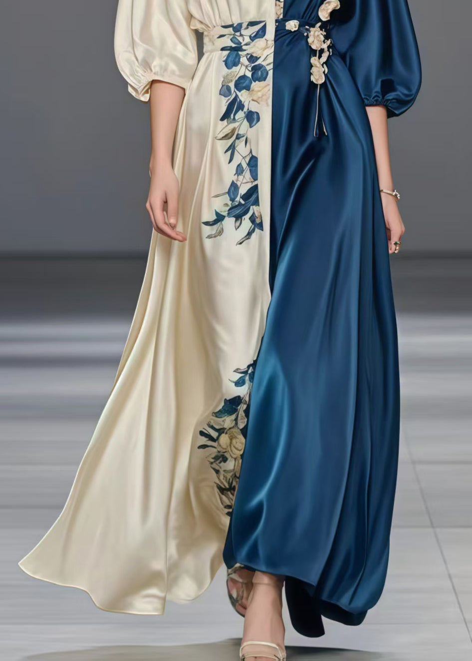 Classy Colorblock Cinched Print Silk Ankle Dress Summer