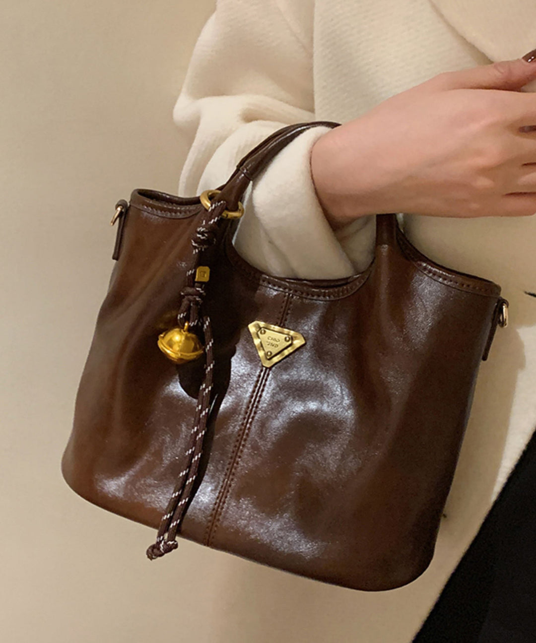 Classy Colorblock Solid Durable Faux Leather Tote Handbag