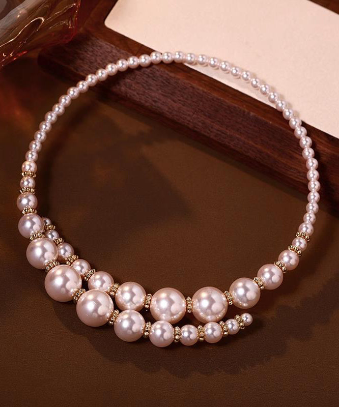 Classy Gold Copper Alloy Asymmetrical Crossing Pearl Gratuated Bead Necklace