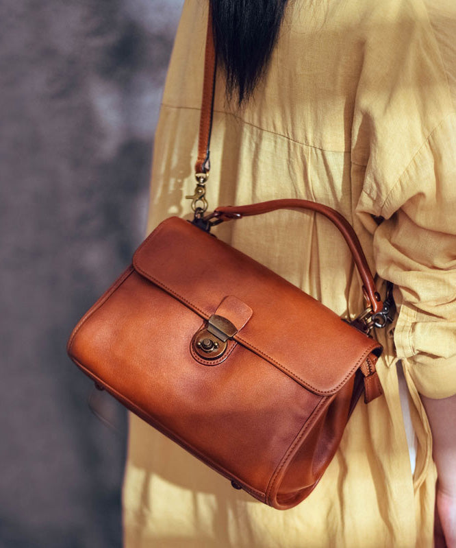 Classy Orange Solid Durable Leather Versatile Messenger Bag