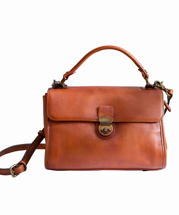 Classy Orange Solid Durable Leather Versatile Messenger Bag