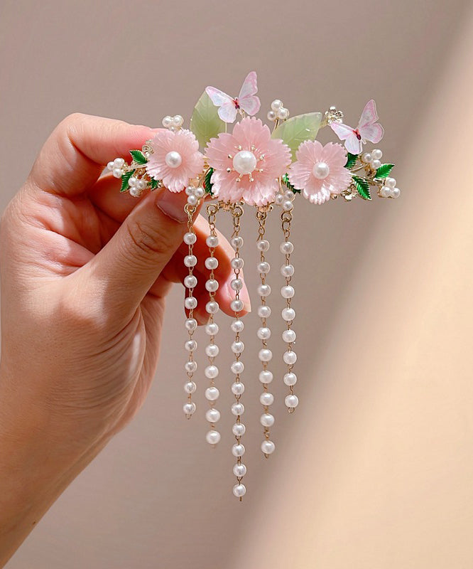 Classy Rainbow Alloy Pearl Butterfly Floral Tassel Hairpin