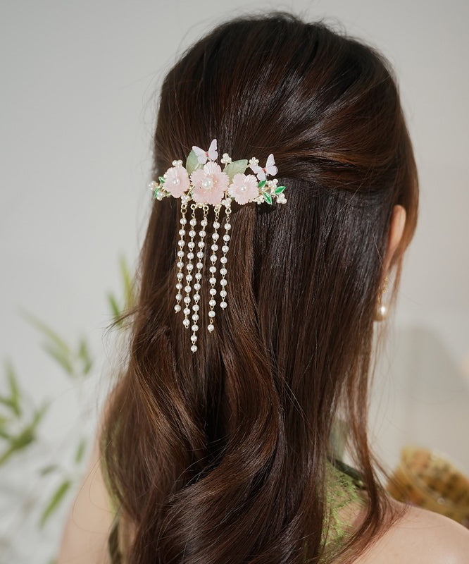 Classy Rainbow Alloy Pearl Butterfly Floral Tassel Hairpin