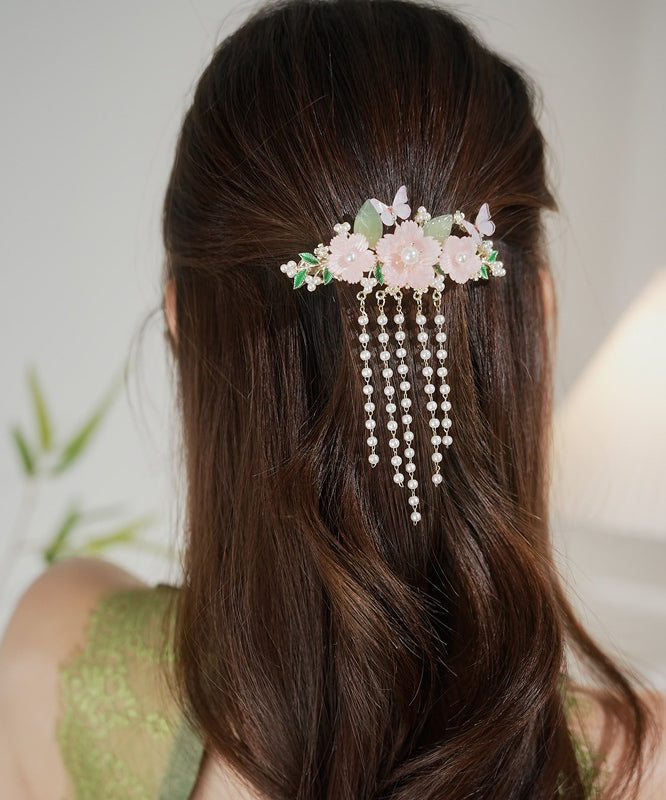 Classy Rainbow Alloy Pearl Butterfly Floral Tassel Hairpin