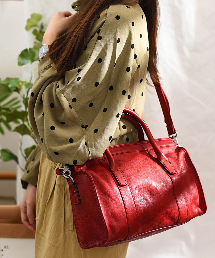 Classy Red Large Capacity Leather Tote Handbag