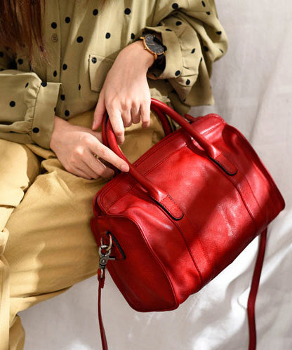 Classy Red Large Capacity Leather Tote Handbag