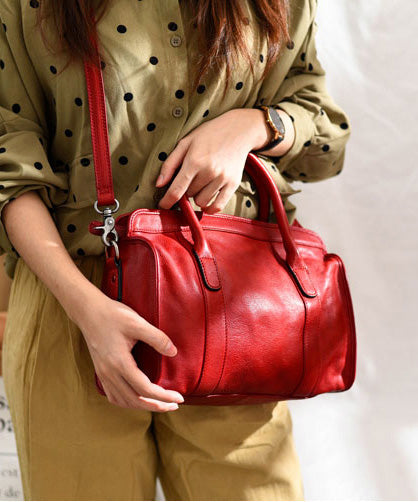 Classy Red Large Capacity Leather Tote Handbag