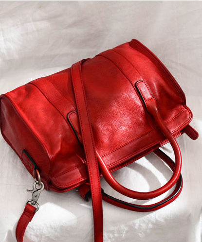 Classy Red Large Capacity Leather Tote Handbag