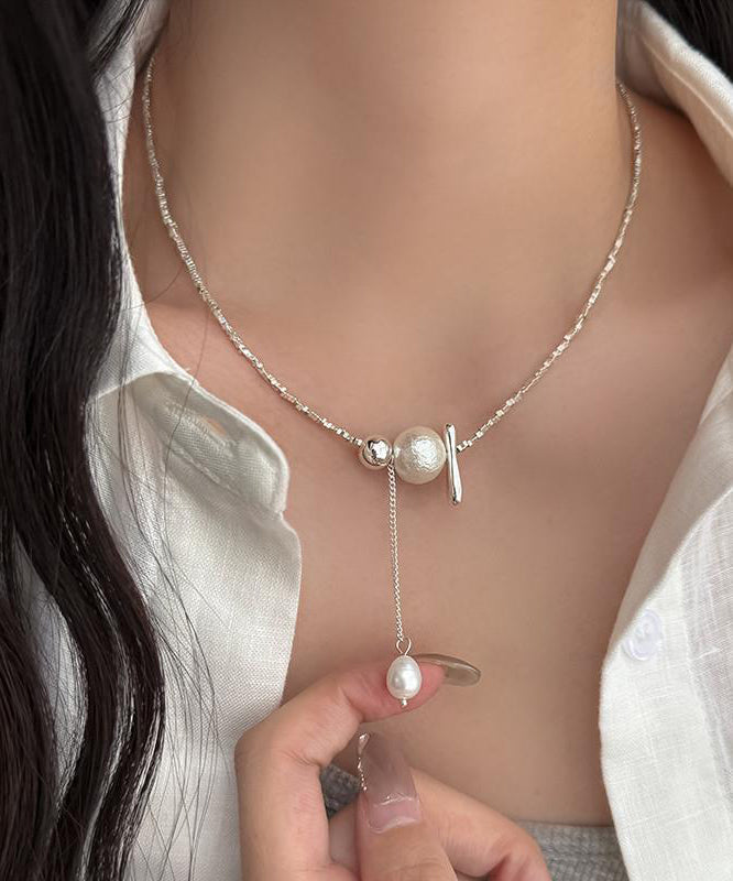 Classy Silk Sterling Silver Pearl Broken Silver Pendant Necklace