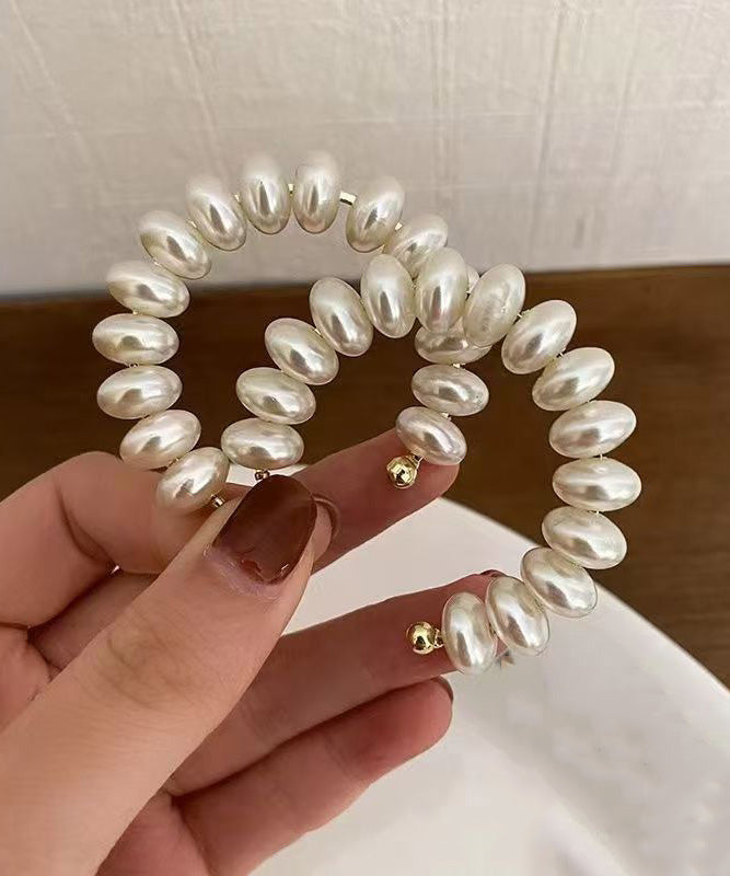 Classy White Alloy Pearl Hoop Earrings