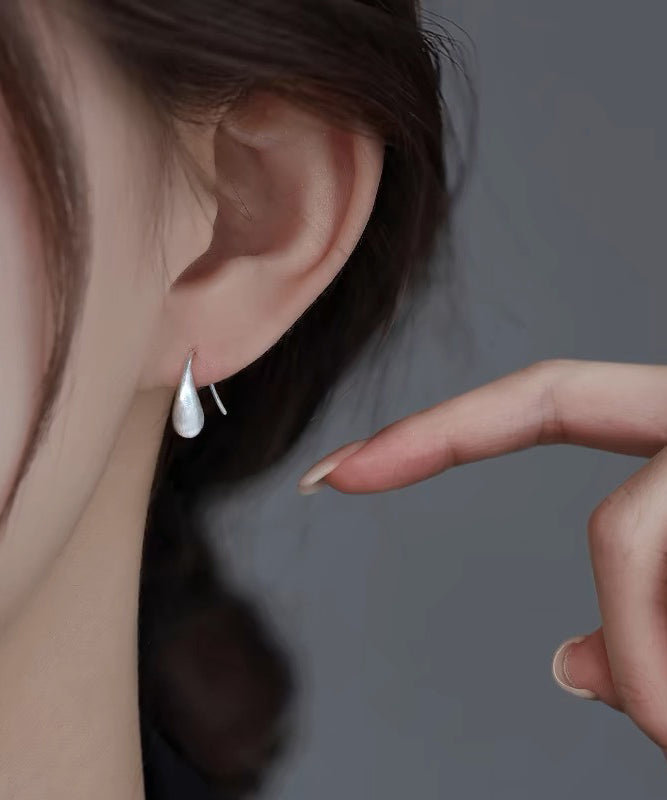 Classy White Sterling Silver Water Drop Hoop Earrings