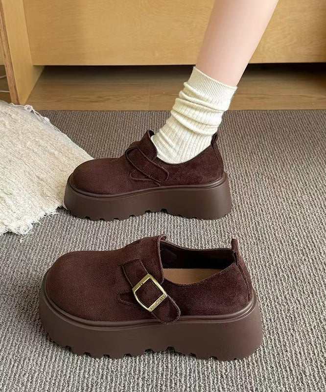 Coffee Suede Splicing Platform Loafers For Women