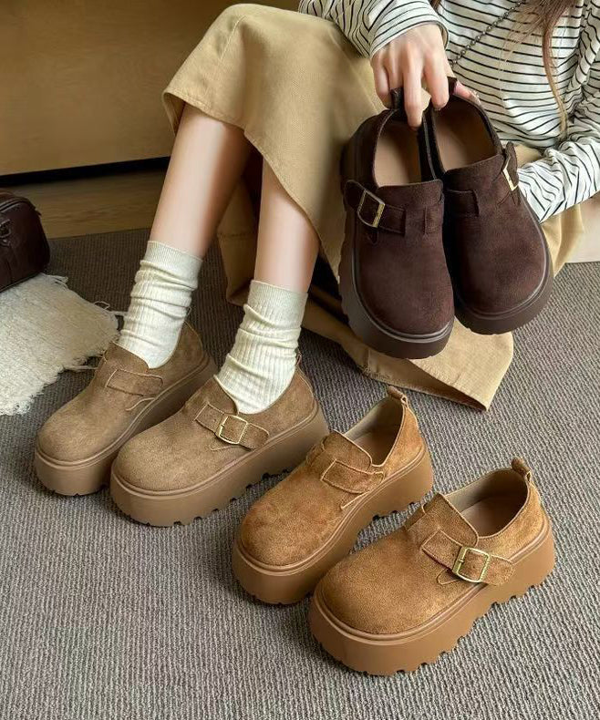 Coffee Suede Splicing Platform Loafers For Women