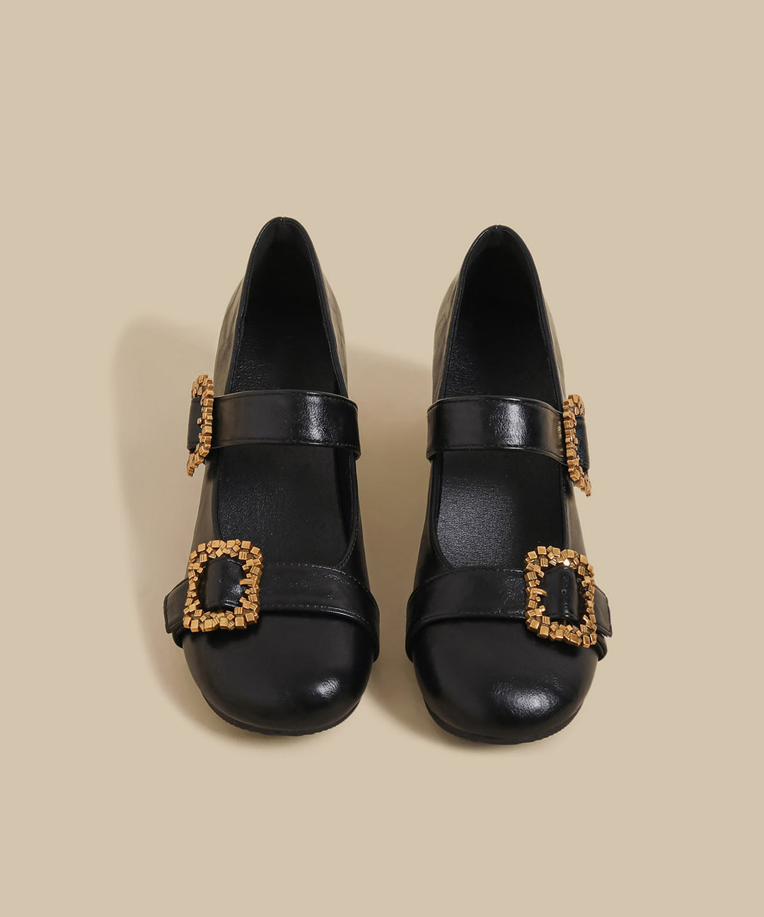 Comfortable Splicing Chunky High Heels Black Faux Leather