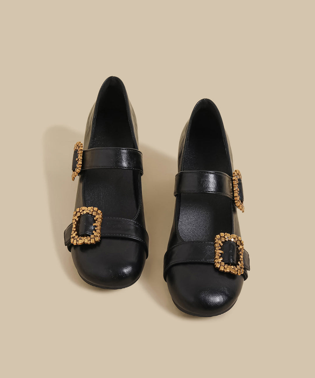 Comfortable Splicing Chunky High Heels Black Faux Leather