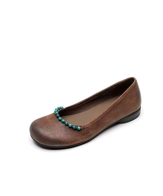 Comfy Beading Splicing Flat Feet Shoes Brown Suede