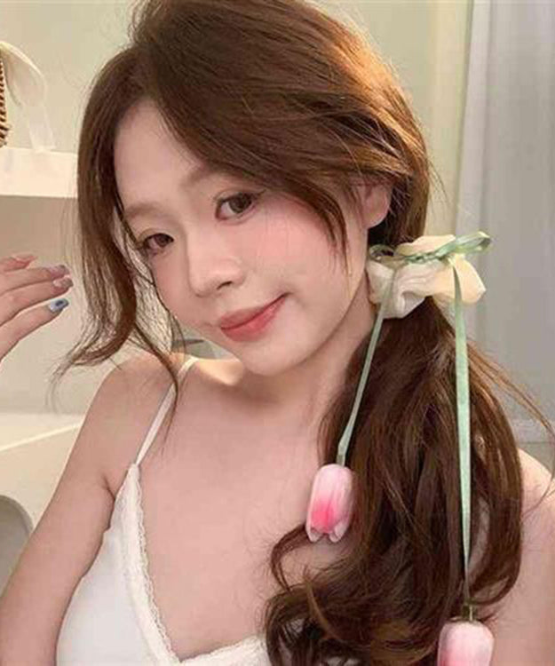 Cute Beige Silk Tulip Ribbon Hair Band