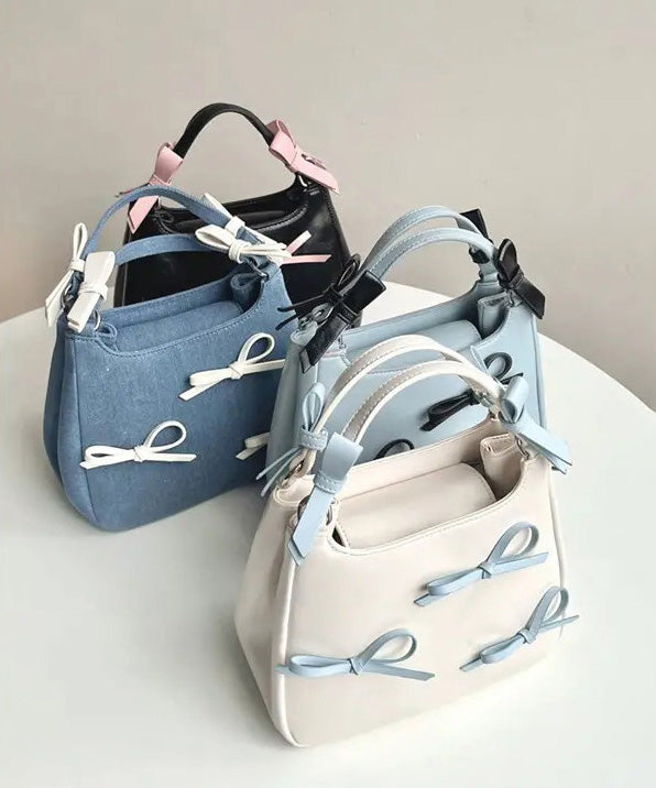 Cute Bow Solid Durable Faux Leather Tote Handbag