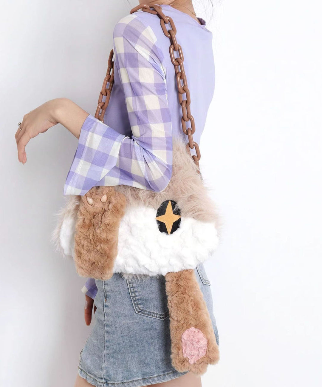 Cute Cat Fuzzy Fur Fluffy Chain Linked Shoulder Bags