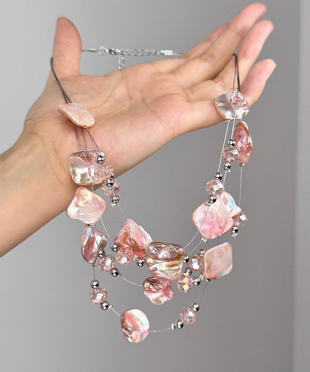 Cute Pink Alloy Shell Layered Pendant Necklace