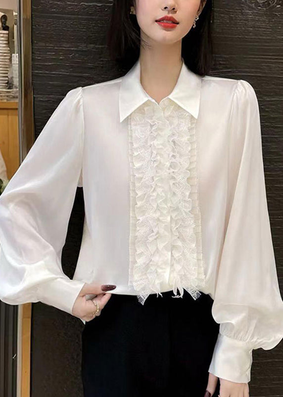 Cute Pink Peter Pan Collar Floral Silk Shirt Lantern Sleeve