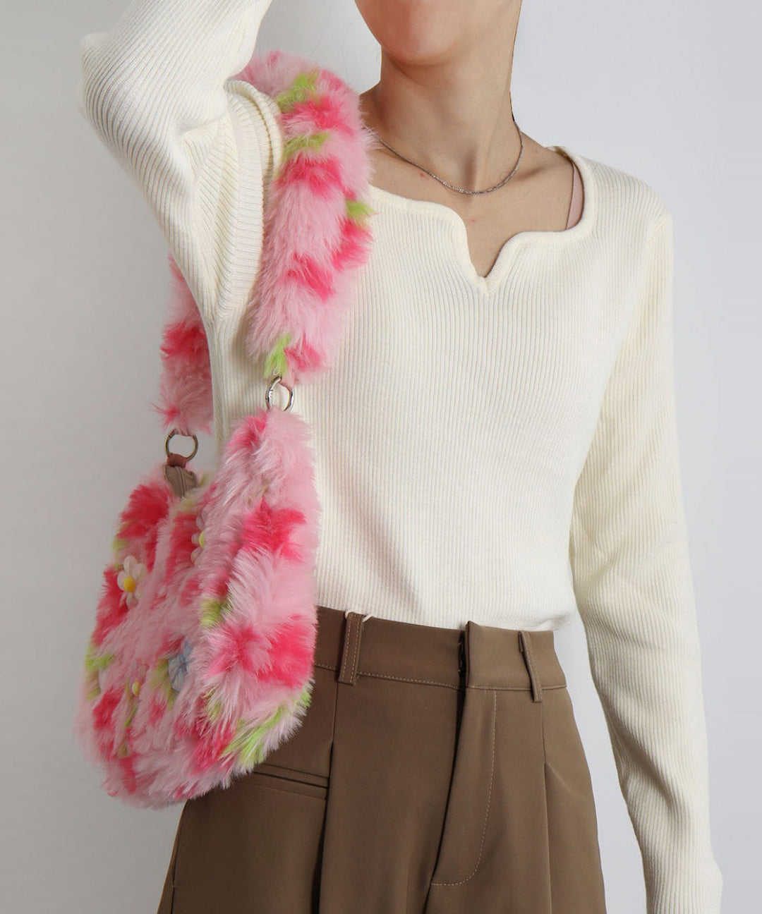 Cute Pink Tie Dye Faux Fur Womens Shoulder Bags