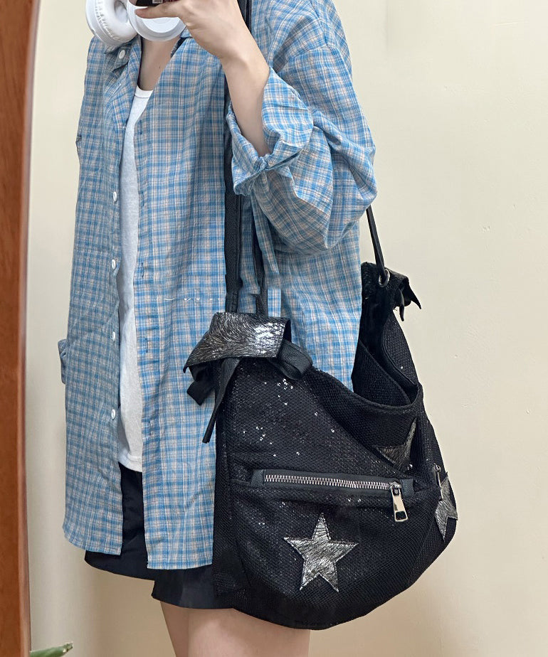 DIY Black Sequins Five-pointed Appliqued Star Shoulder Bags