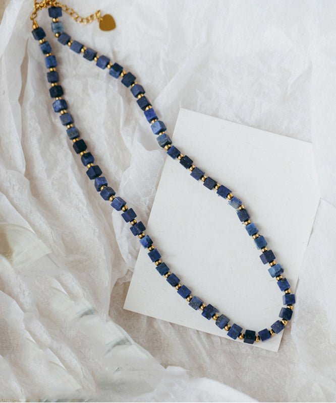 DIY Blue Alloy Gem Stone Beading Gratuated Bead Necklace