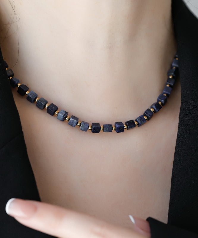 DIY Blue Alloy Gem Stone Beading Gratuated Bead Necklace