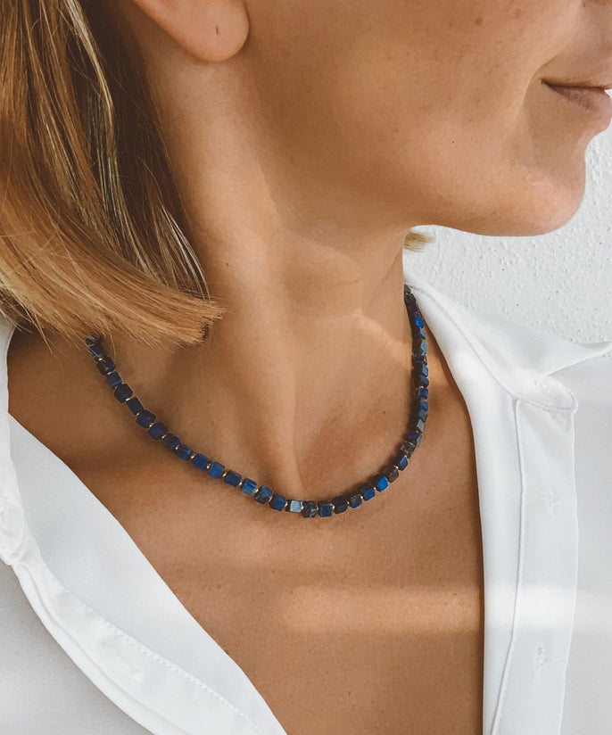 DIY Blue Alloy Gem Stone Beading Gratuated Bead Necklace