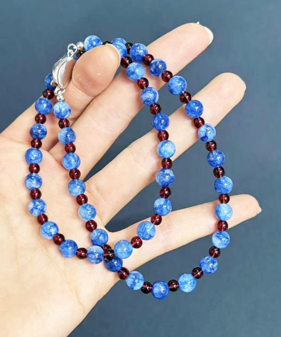 DIY Blue Sterling Silver Crystal Beading Gratuated Bead Necklace