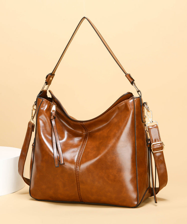 DIY Caramel Large Capacity Faux Leather Shoulder Bags