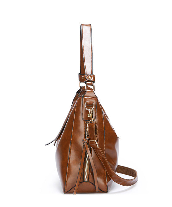 DIY Caramel Large Capacity Faux Leather Shoulder Bags