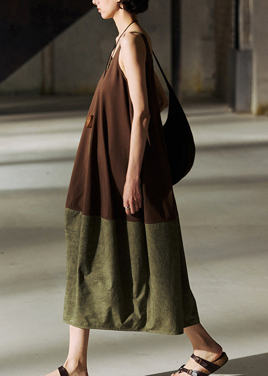 DIY Colorblock V Neck Patchwork Cotton Dresses Sleeveless