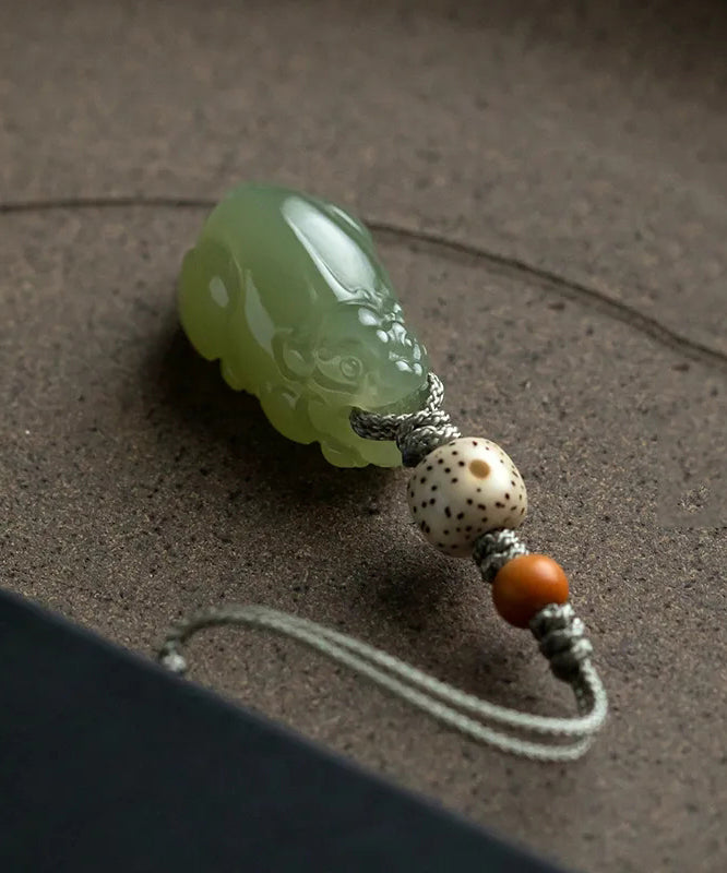 DIY Green Weave Jade A Mythical Wild Animal Phone Chains