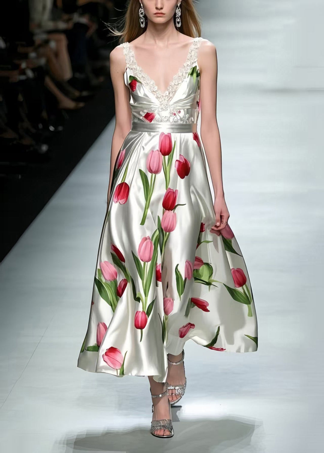 DIY White Floral Silk Cami Dress Summer