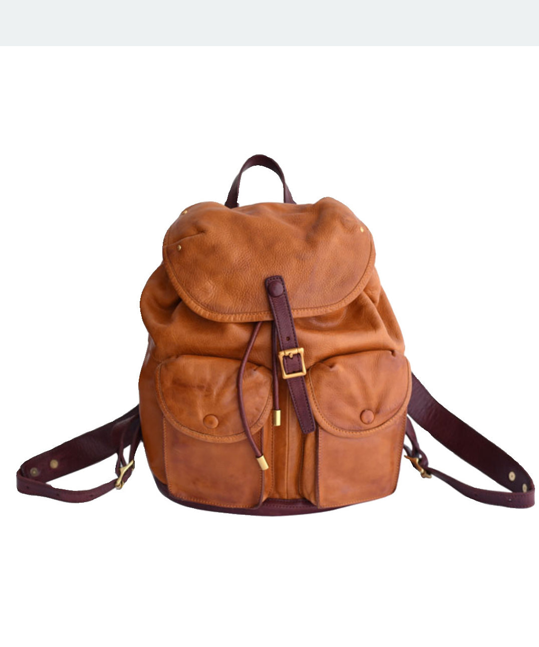 DIY Yellow Large Capacity Pockets Leather Backpack Bag