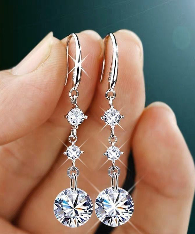 Dinner Silk Sterling Silver Zircon Drop Earrings