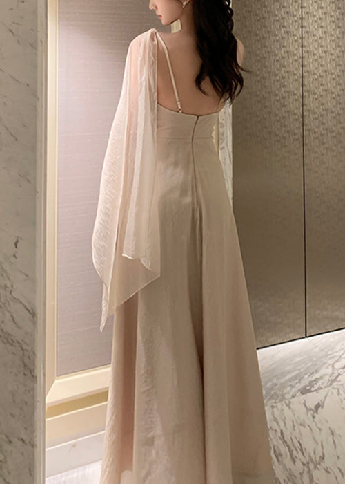 Elegant Apricot Asymmetrical Solid Silk Maxi Dresses Summer