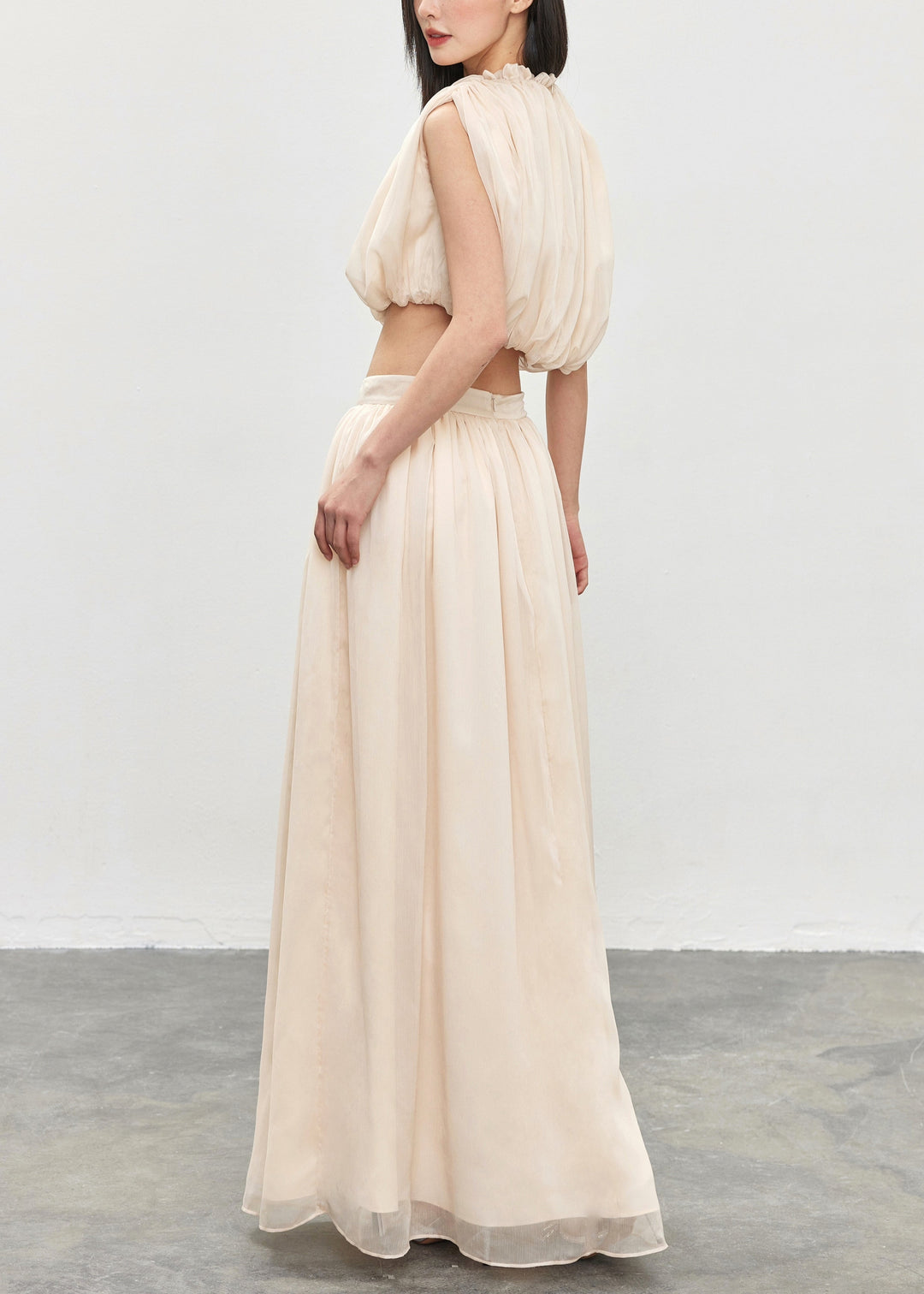 Elegant Apricot Ruffled Solid Tops And Skirts Cotton Two Pieces Set Sleeveless