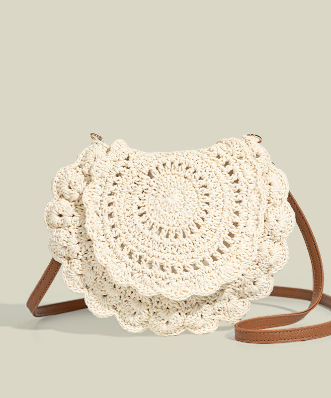 Elegant Beige Hollow Out Knit Cross-body Bag