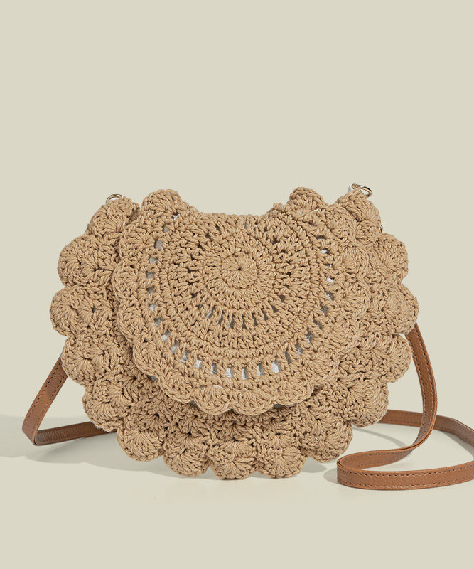 Elegant Beige Hollow Out Knit Cross-body Bag