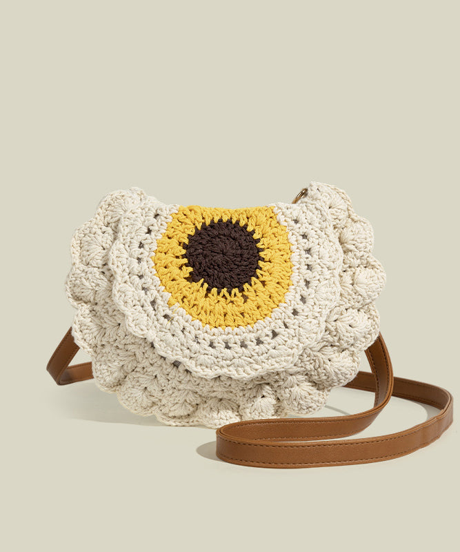 Elegant Beige Hollow Out Knit Cross-body Bag