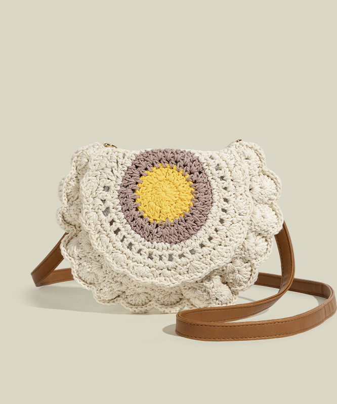 Elegant Beige Hollow Out Knit Cross-body Bag