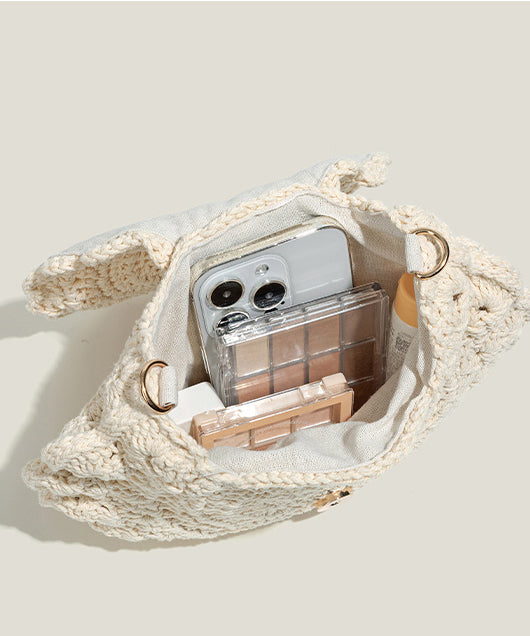 Elegant Beige Hollow Out Knit Cross-body Bag