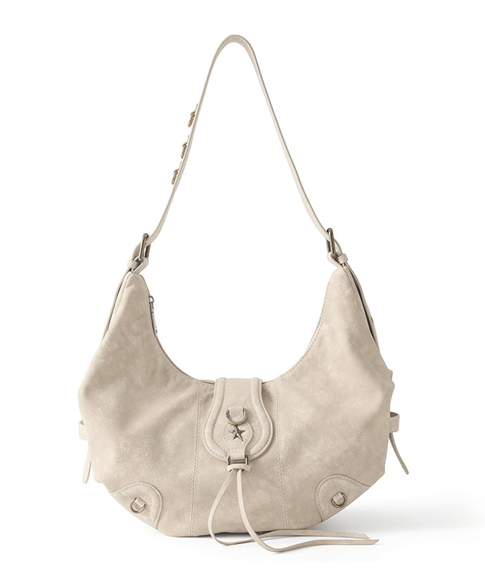 Elegant Beige Rivet Solid Durable Leather Saddle Bag