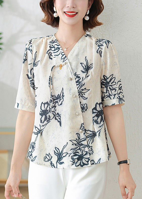 Elegant Black Tasseled Print Silk Shirts Summer