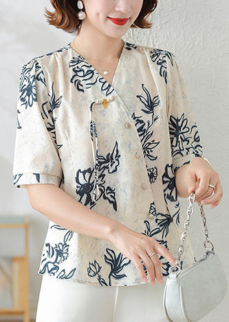 Elegant Black Tasseled Print Silk Shirts Summer